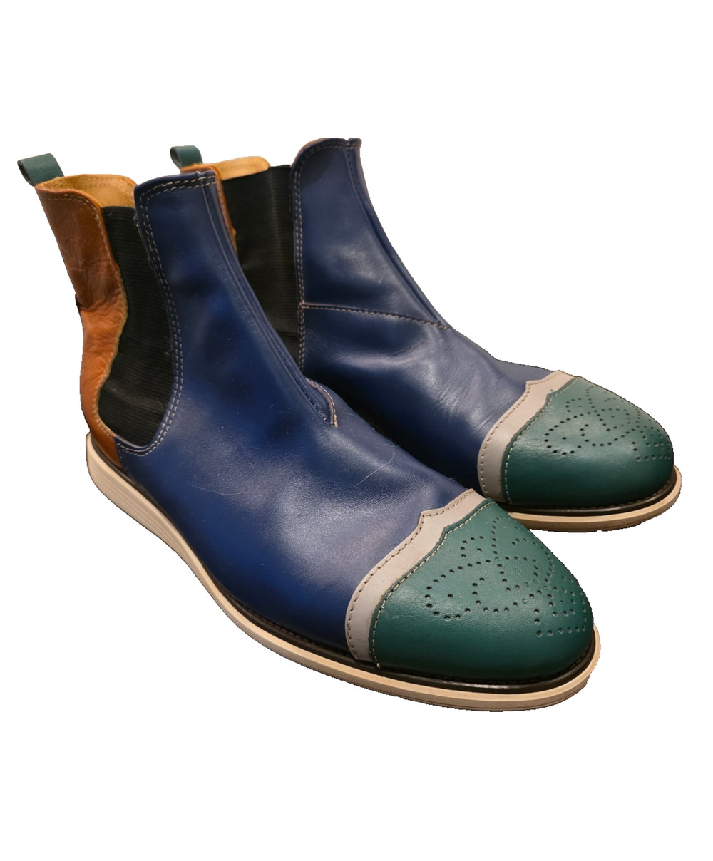 Pratesi Chelsea Boots Mens 11.5 Multicolor Leather Brogue Cap Toe Colorblock